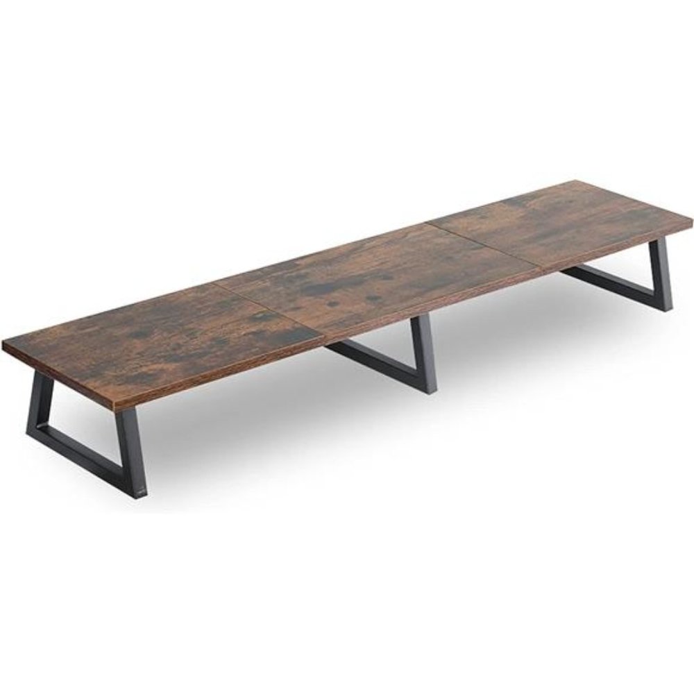 42 inch Large Dual Monitor Riser, Rustic Brow Wood & Steel Desktop Riser - Picture 1 of 6